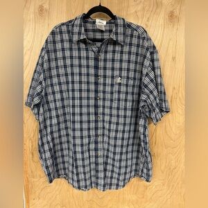 VTG Mens Disney Button Up Shirt Mens XLShort Sleeve Blue Plaid Walt Disney World